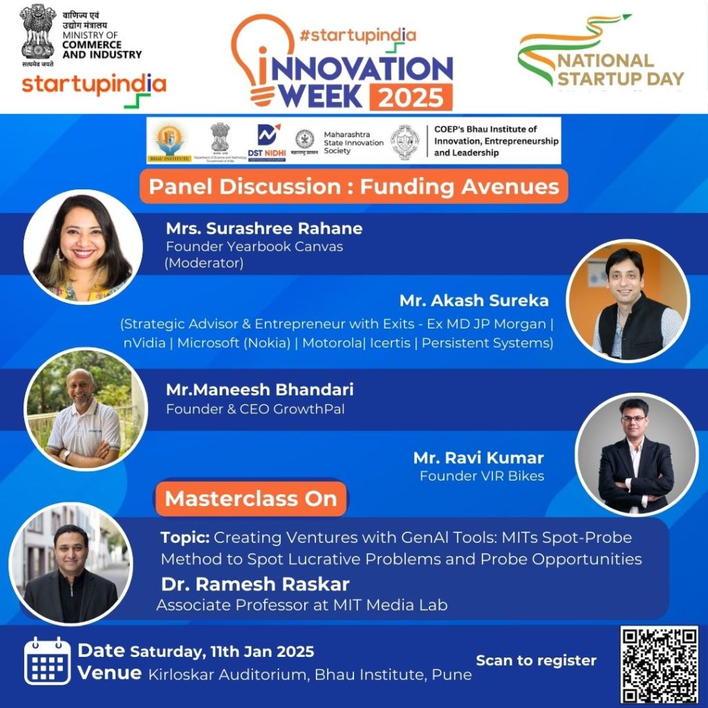 Join us for the National Startup Day celebration at COEP’s Bhau Institute of Innovation, Entrepreneurship and Leadership!